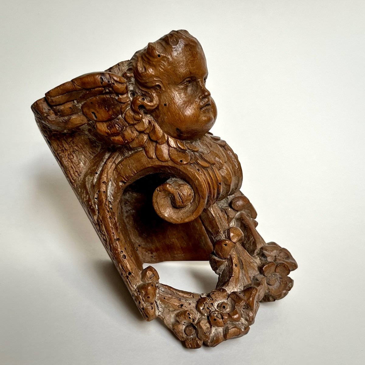 Small Corner Wall Console In Wood Carved With A Putto 18th Century 18th-photo-4