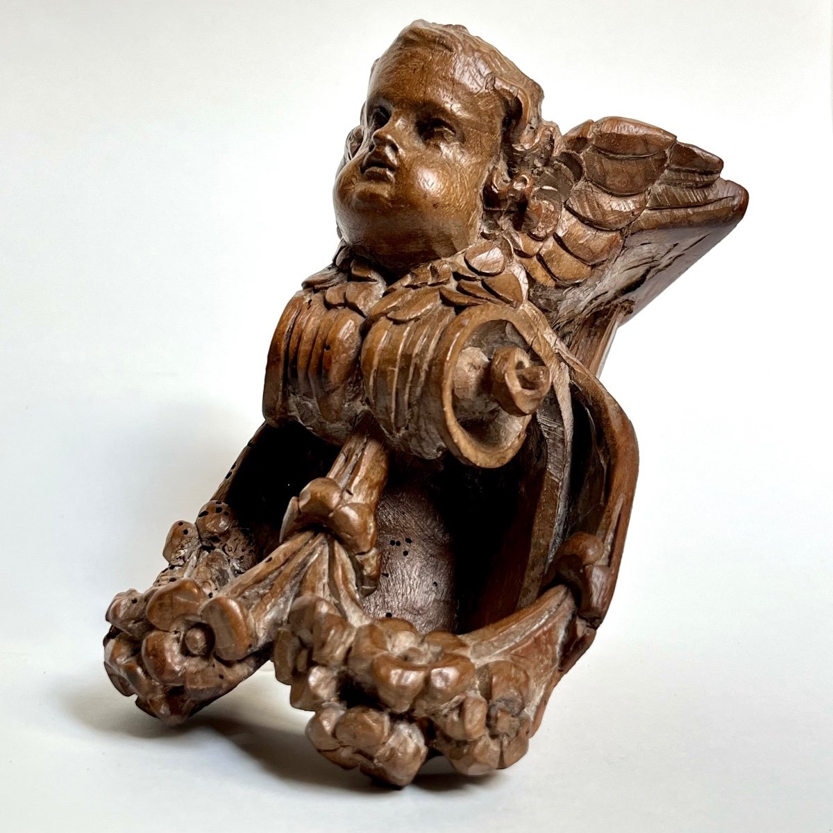 Small Corner Wall Console In Wood Carved With A Putto 18th Century 18th-photo-3