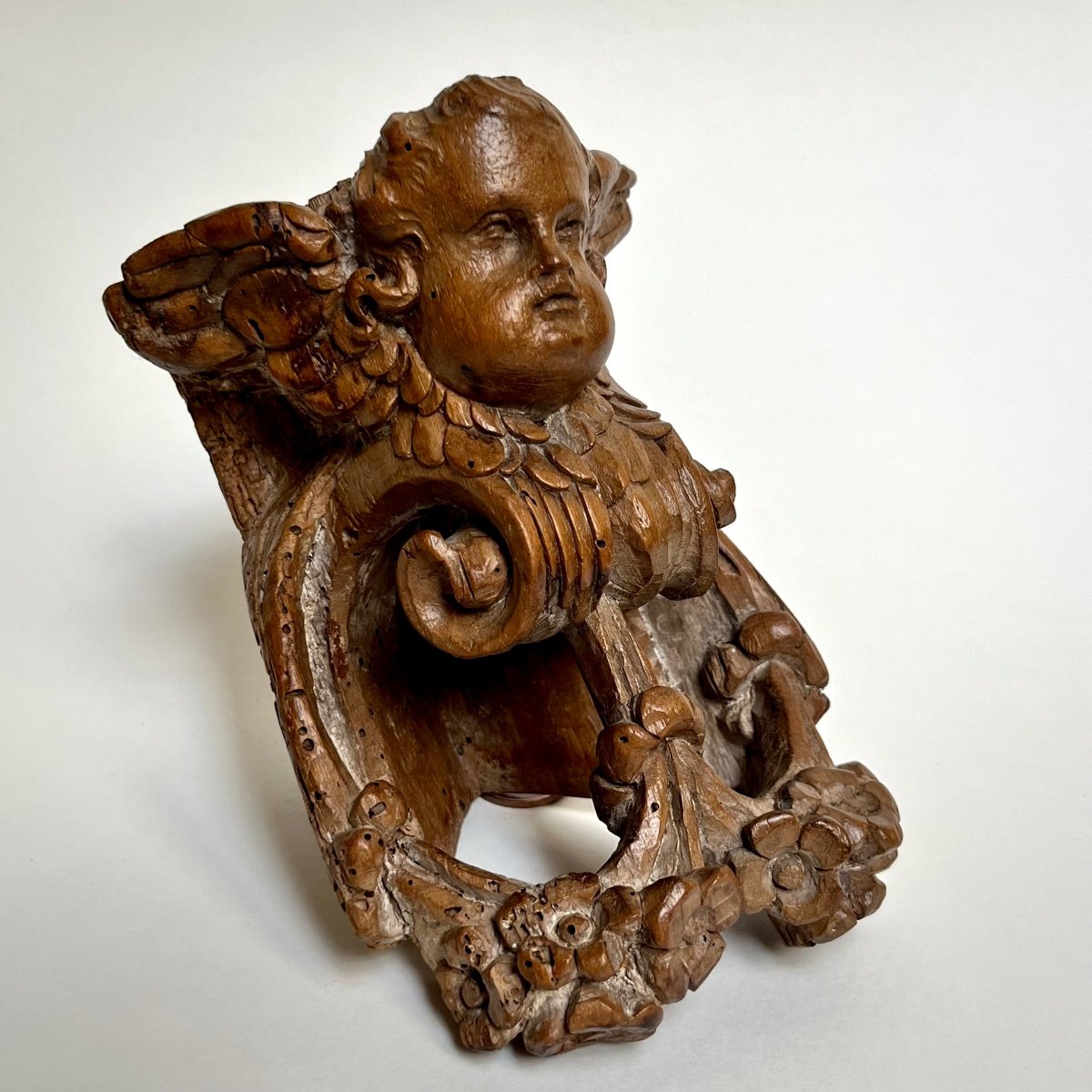 Small Corner Wall Console In Wood Carved With A Putto 18th Century 18th-photo-4