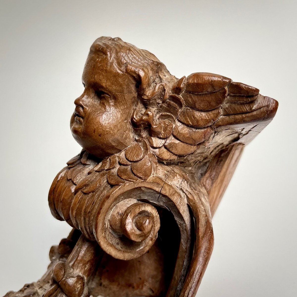 Small Corner Wall Console In Wood Carved With A Putto 18th Century 18th-photo-5