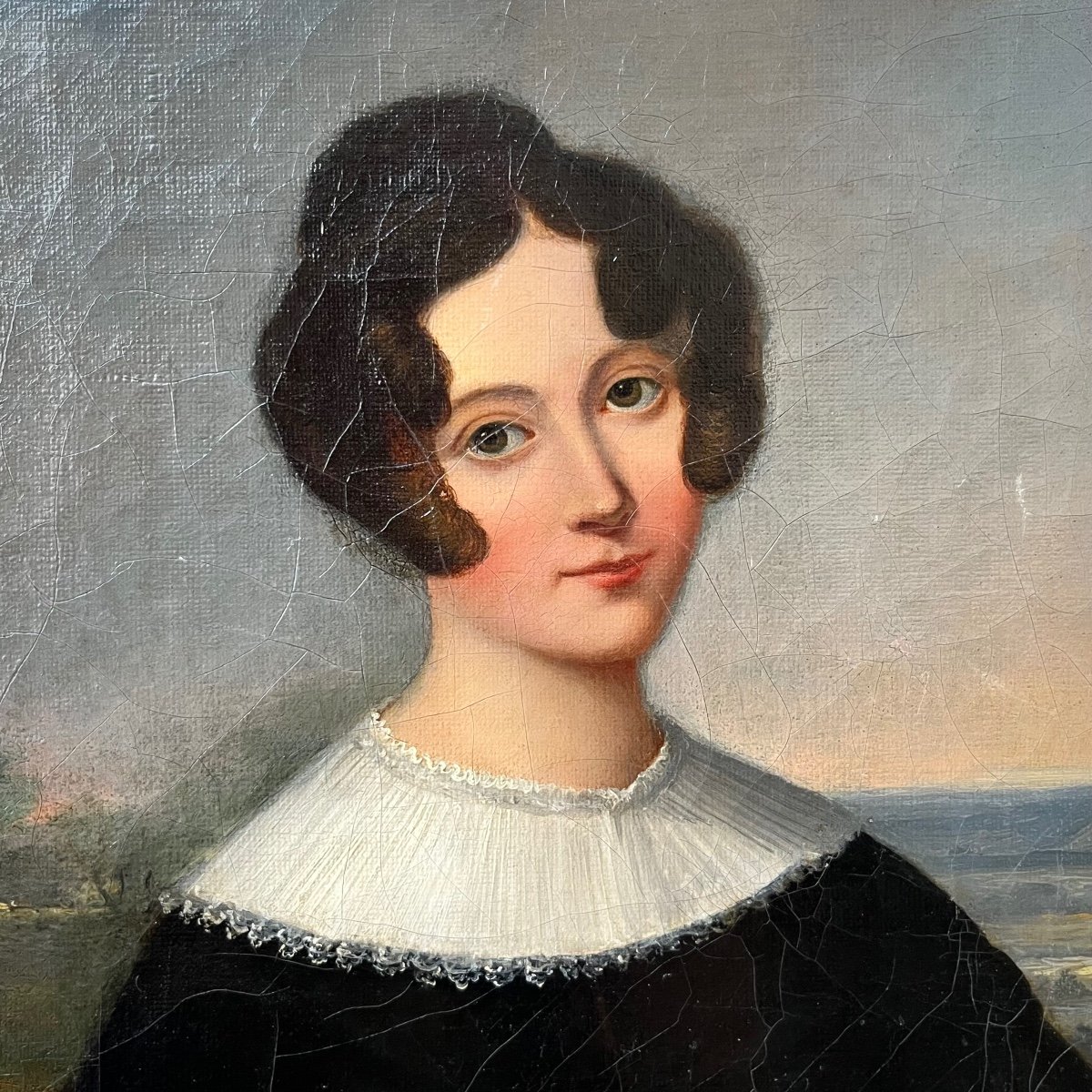 Portrait de femme au livre, école romantique vers 1830 - 1840, huile sur toile XIXe siècle-photo-3