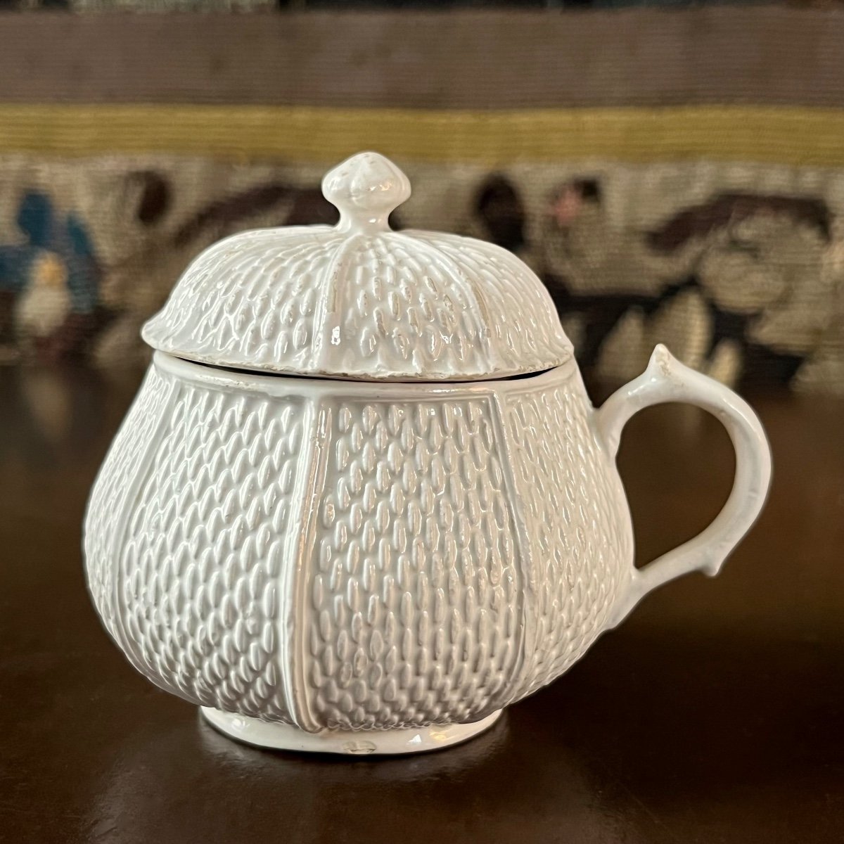 Three Fine Earthenware Cream Pots From Pont Aux Choux Paris 18th Century Rice Grain Pattern 18th-photo-2