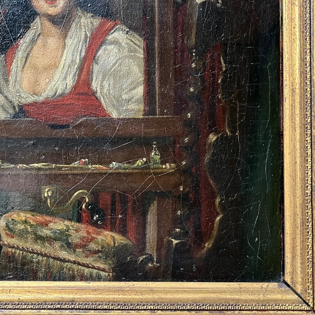 L'atelier du peintre, huile sur toile XIXe siècle scène d'intérieur baroque XVIIe Hals-photo-4