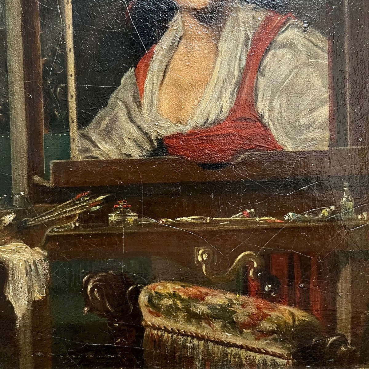 L'atelier du peintre, huile sur toile XIXe siècle scène d'intérieur baroque XVIIe Hals-photo-3