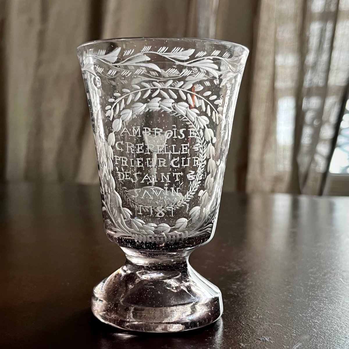 Patronymic Chalice Glass Dated 1787 By Ambroise Crepelle Blown And Engraved 18th Century 18th-photo-5