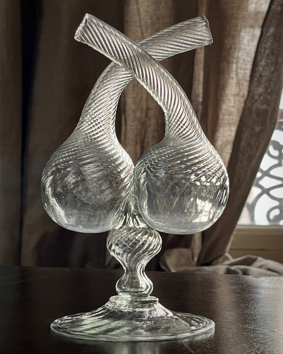 Guédoufle en verre torsadé  XVIIIe XIXe siècle huilier vinaigrier verre soufflé 18e 19e-photo-3