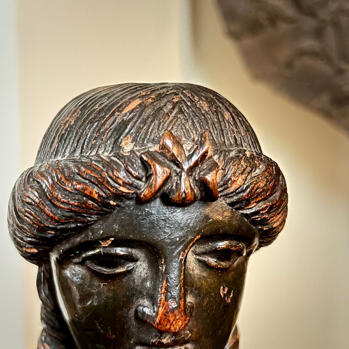 Carved Wooden Statuette Caryatid Face In Profile Greek / Antique Style 19th Century 19th-photo-4