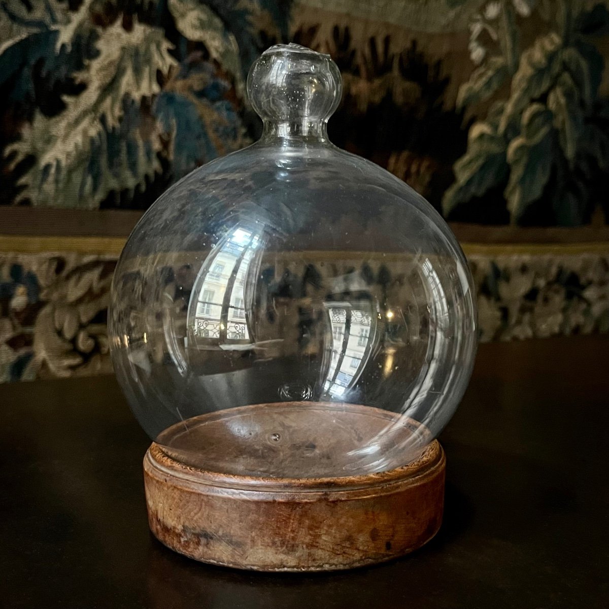 Loupe de dentellière en verre soufflé sur son support en bois XVIIIe XIXe siècle 18e 19e