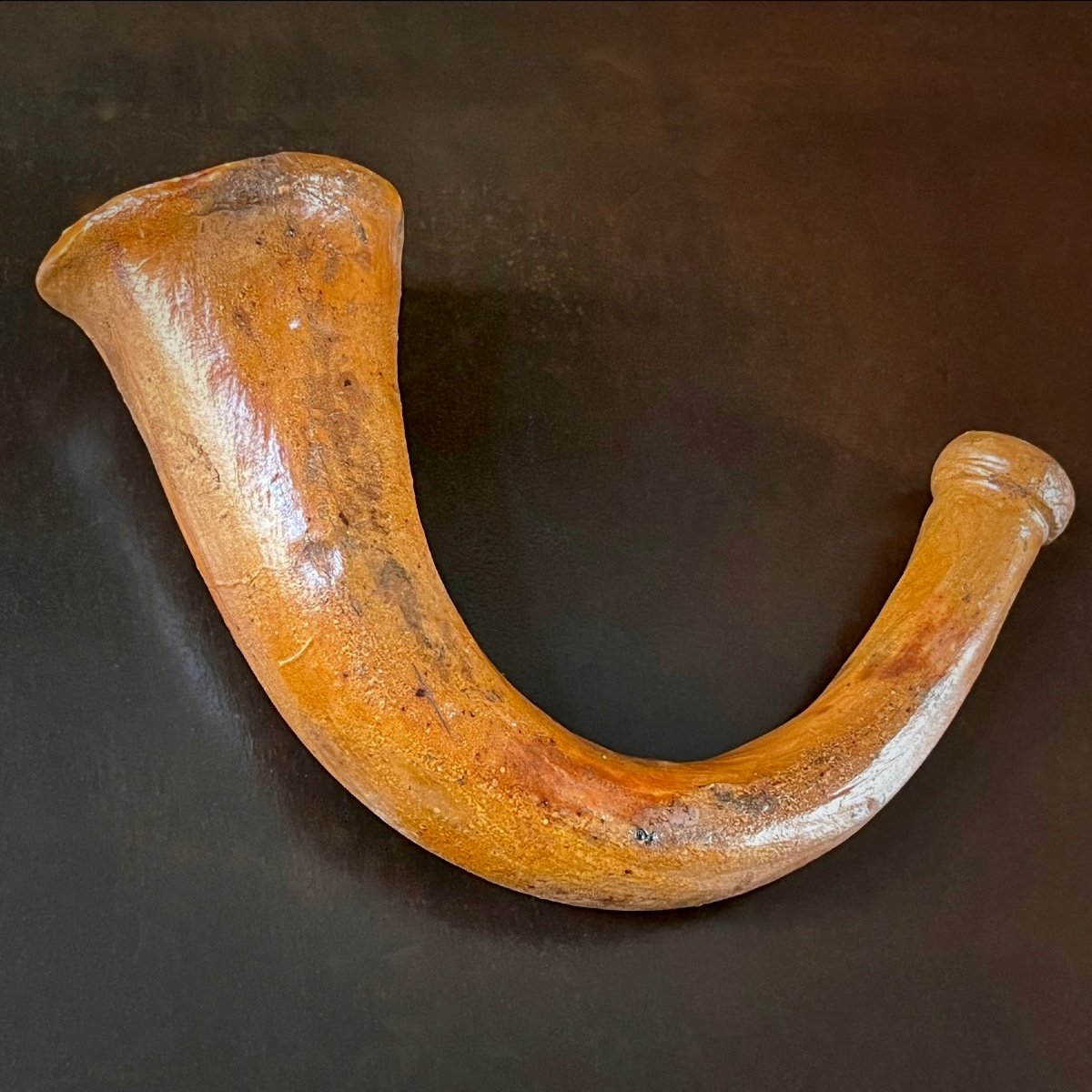 Glazed Earthenware Hunting Horn From Beauvaisis, Popular Art Of The 19th Century 19th 