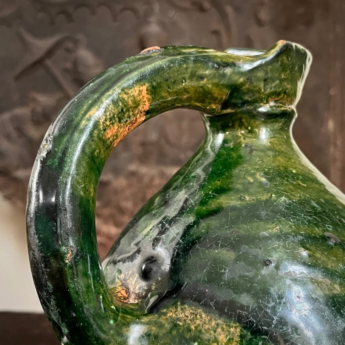 Ovoid Pitcher In Glazed Earthenware From Pré d'Auge 19th Century Popular Art Normandy 19th-photo-1