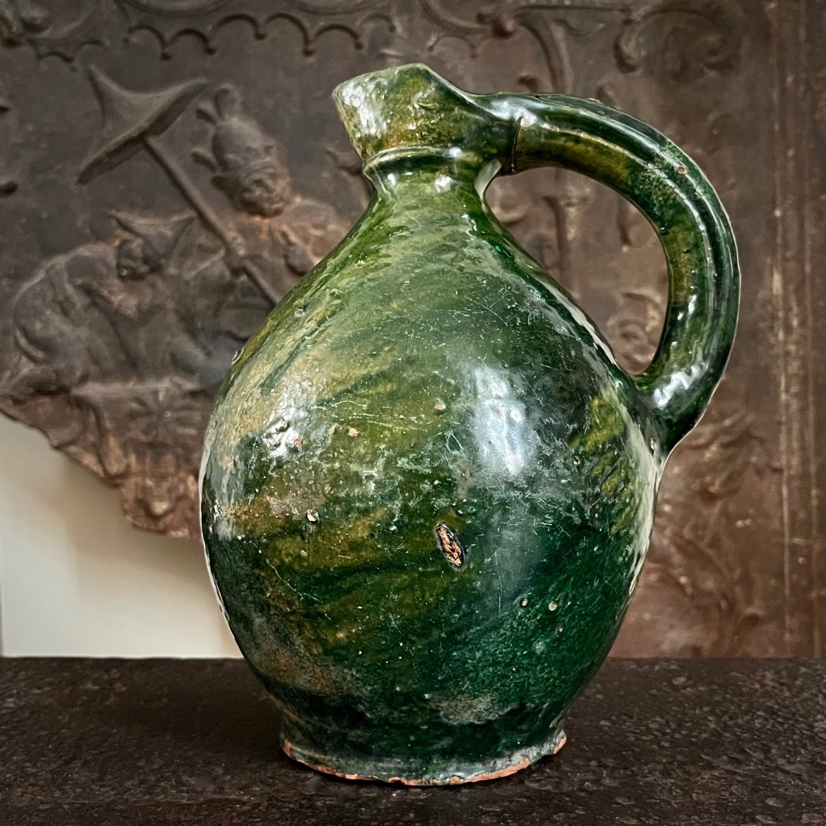 Ovoid Pitcher In Glazed Earthenware From Pré d'Auge 19th Century Popular Art Normandy 19th-photo-7