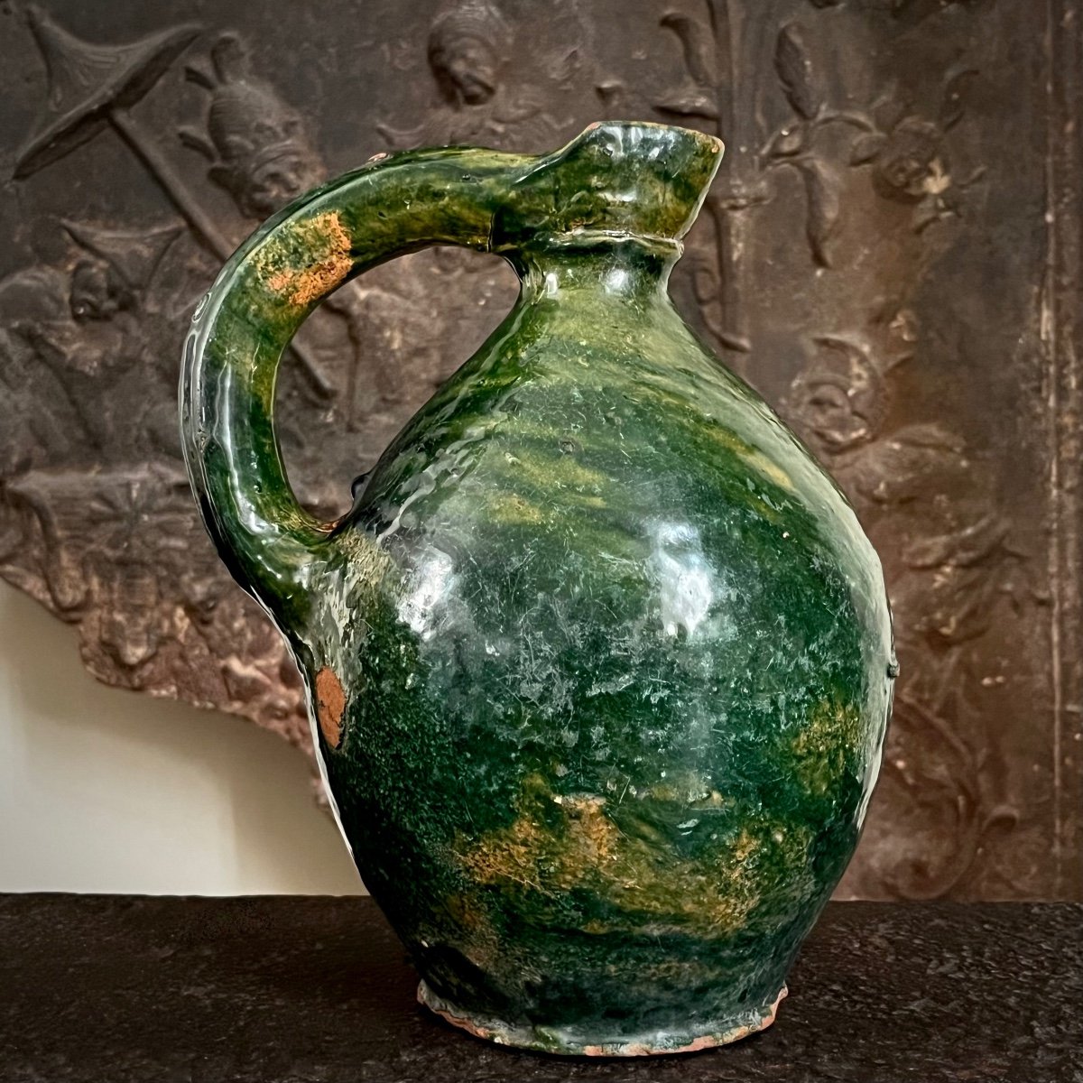 Ovoid Pitcher In Glazed Earthenware From Pré d'Auge 19th Century Popular Art Normandy 19th