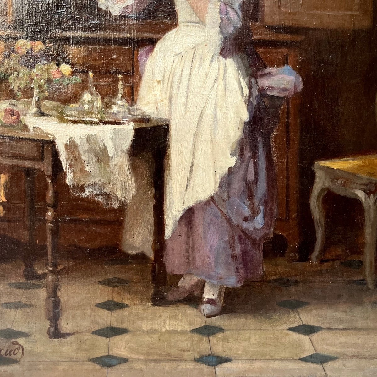 Joseph Caraud (1821 - 1905) Preparing An Aperitif In The Kitchen - Oil On Canvas-photo-6