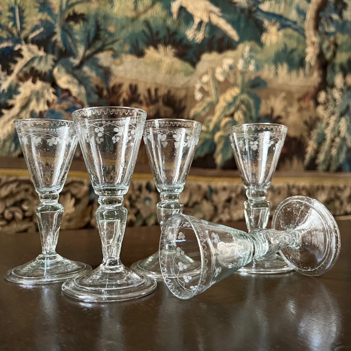 Five 18th Century Liqueur Glasses In Blown And Engraved Glass 18th Century Alcohol Glass 18th-photo-4