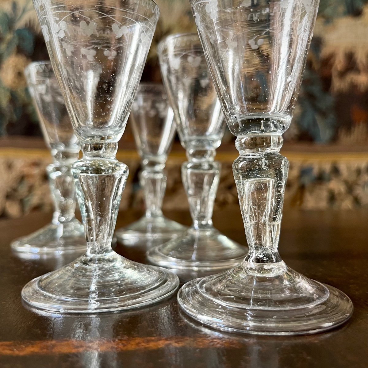 Five 18th Century Liqueur Glasses In Blown And Engraved Glass 18th Century Alcohol Glass 18th-photo-4