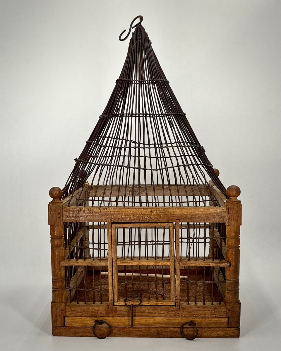Cage à oiseaux en bois et fil de fer fin XIXe - début XXe art populaire 19e-photo-8