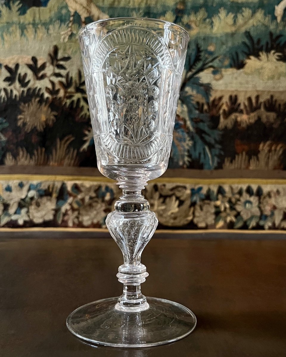 Very Large Blown And Cut Glass Chalice 18th Century Bohemia 18th-photo-1