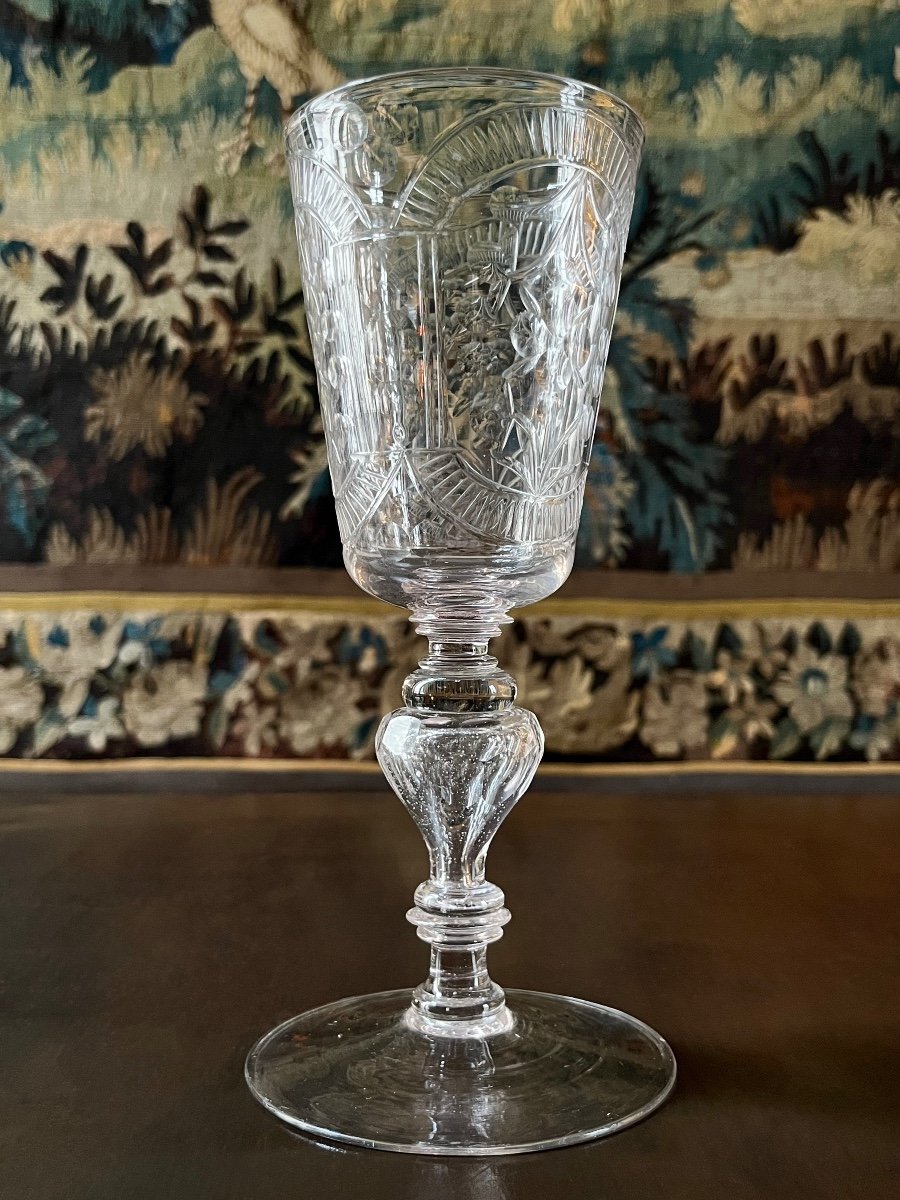 Very Large Blown And Cut Glass Chalice 18th Century Bohemia 18th-photo-4