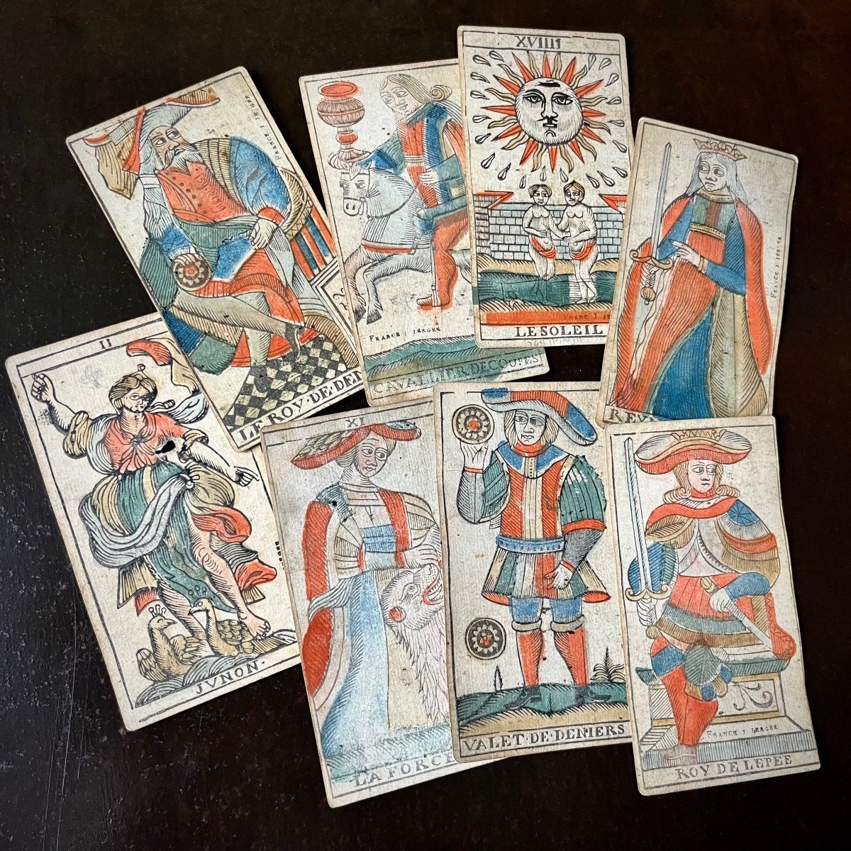 Dix cartes de jeu de tarot de Besançon par J. Jerger, début XIXe siècle 19e -photo-4