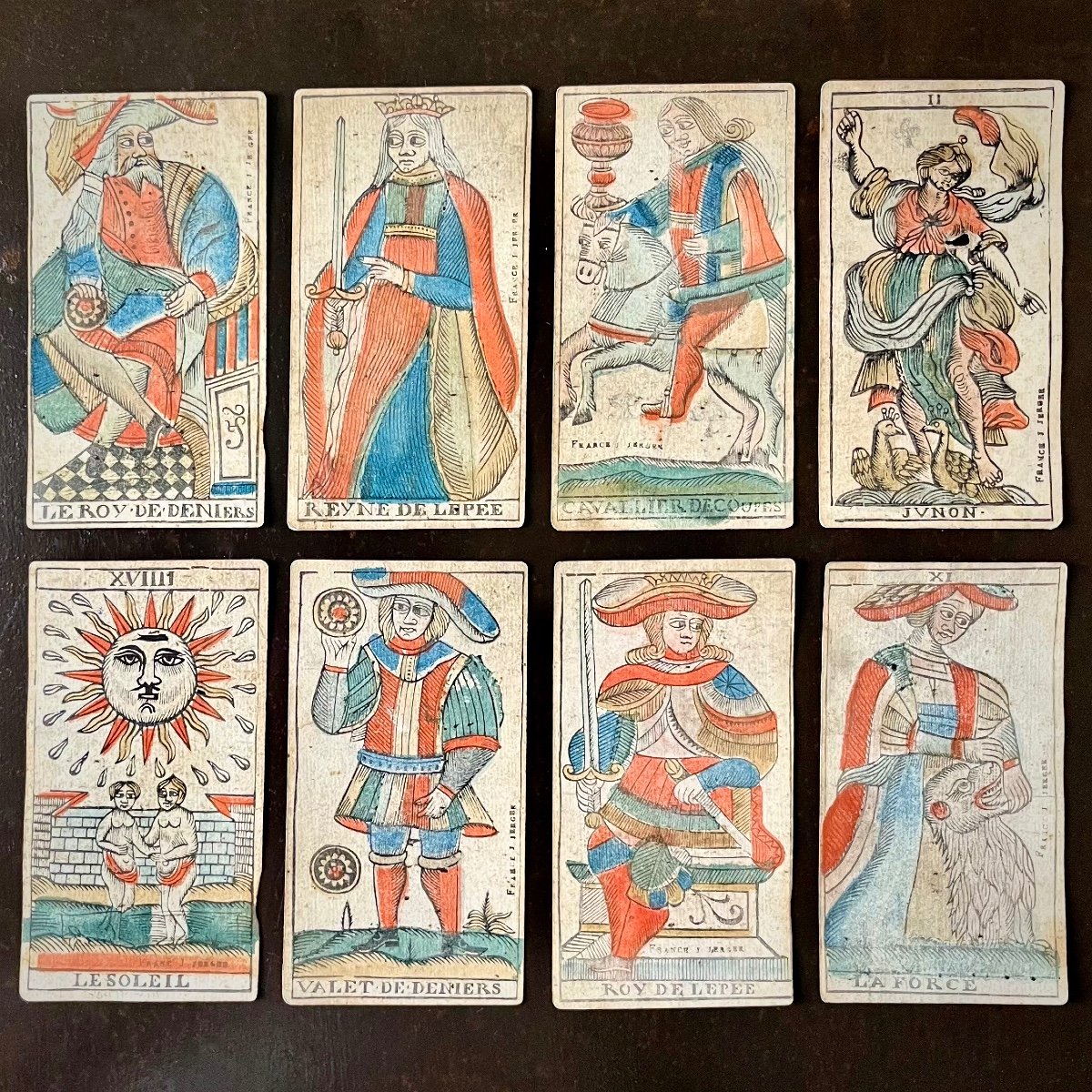 Dix cartes de jeu de tarot de Besançon par J. Jerger, début XIXe siècle 19e -photo-7