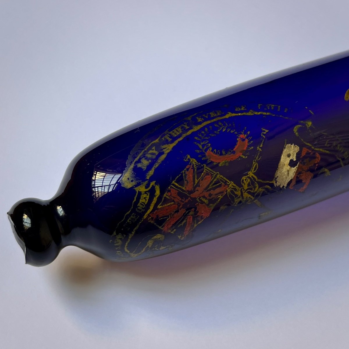 Blue Tinted Blown Glass Sailor's Rolling Pin, Bristol 19th Century England 19th-photo-2