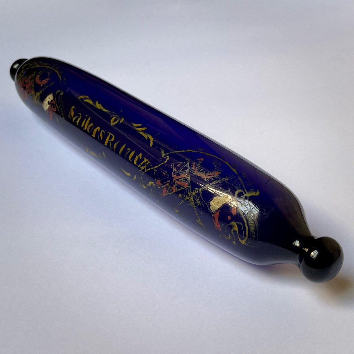 Blue Tinted Blown Glass Sailor's Rolling Pin, Bristol 19th Century England 19th