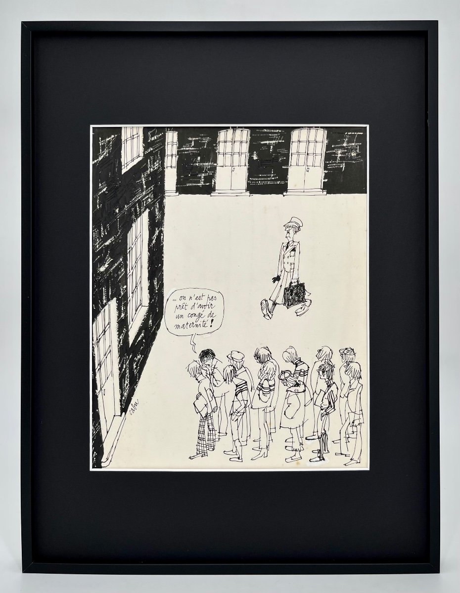 Back To School, Original Pen Drawing By Cabu, Published In The 1970s