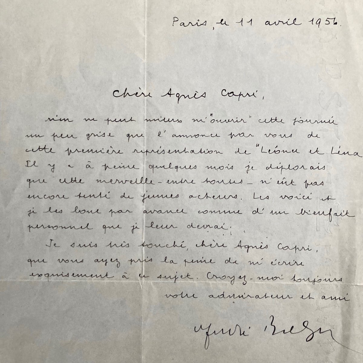 André Breton - Autograph Letter Signed To The Actress And Singer Agnès Capri In 1956-photo-3