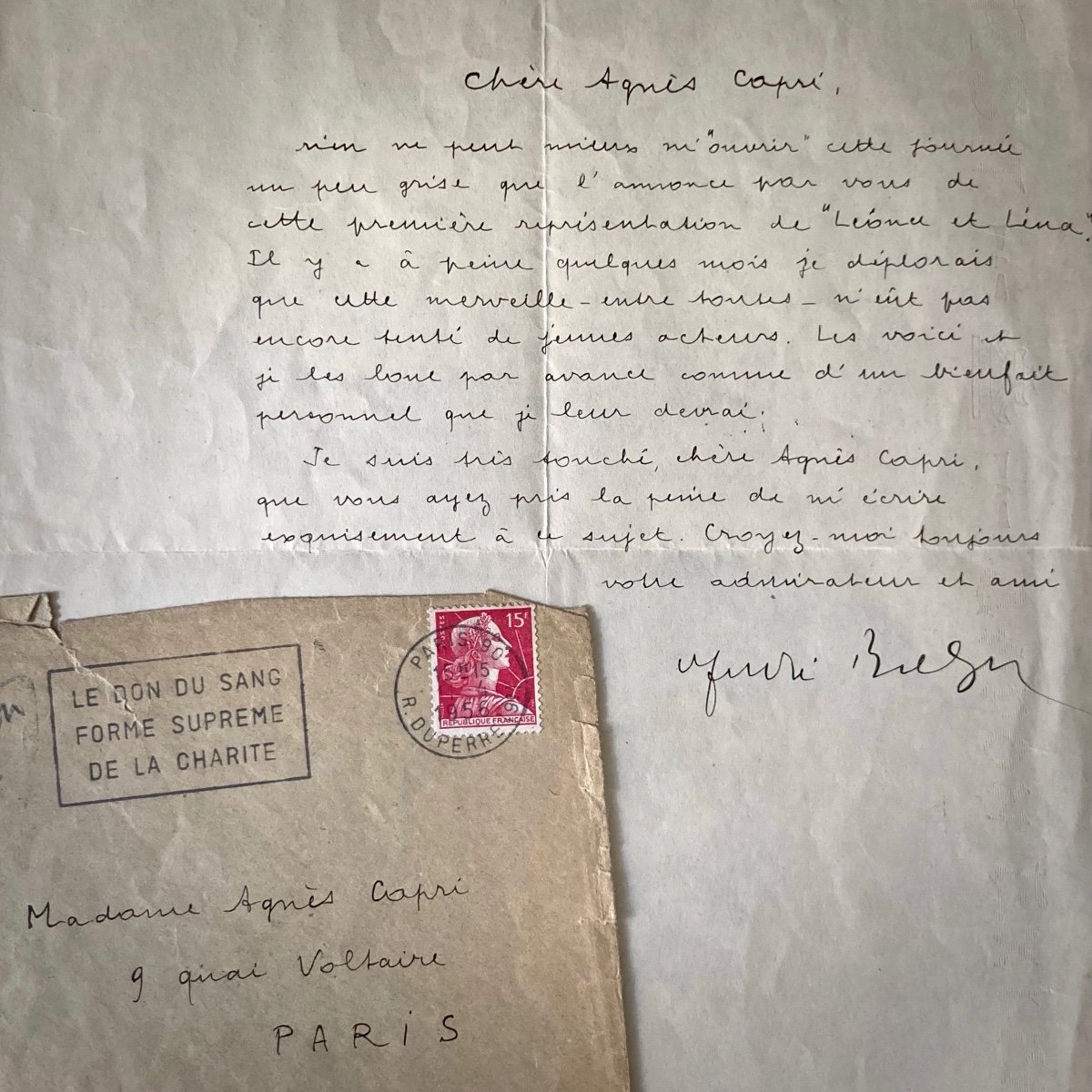 André Breton - Autograph Letter Signed To The Actress And Singer Agnès Capri In 1956-photo-4