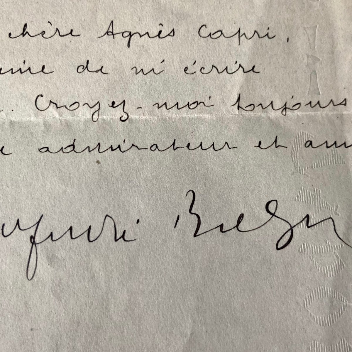 André Breton - Autograph Letter Signed To The Actress And Singer Agnès Capri In 1956