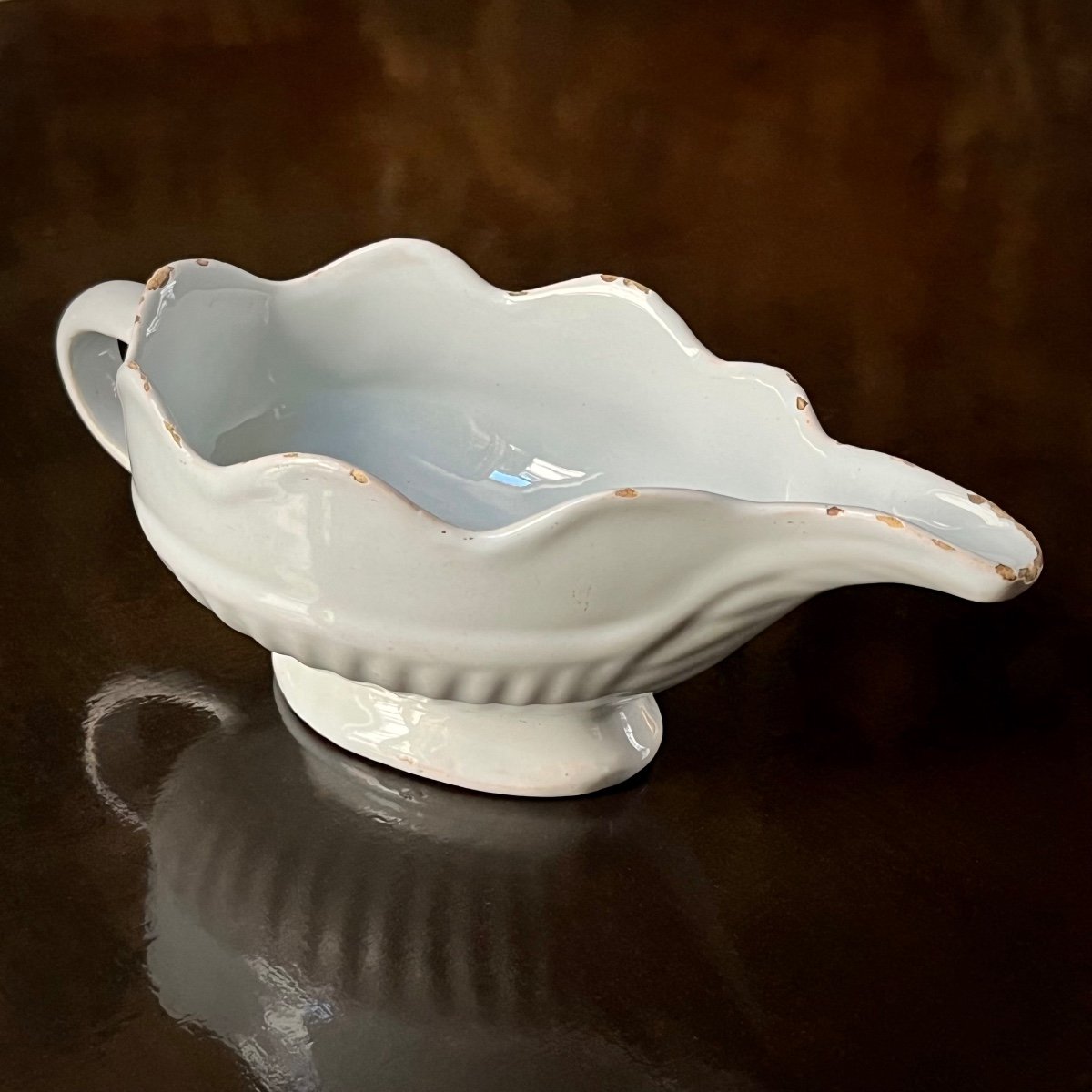 White-ivory Earthenware Fluted Sauce Boat, Late 18th, Early 19th Century