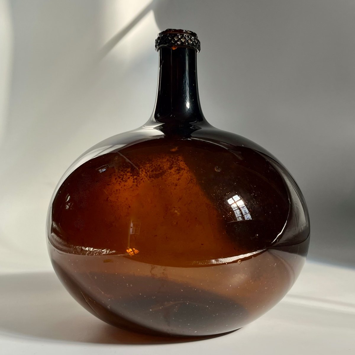 Amber Glass Bottle & Honeycomb Ring, Wildenstein Glassworks Alsace Early 19th-19th Century-photo-3