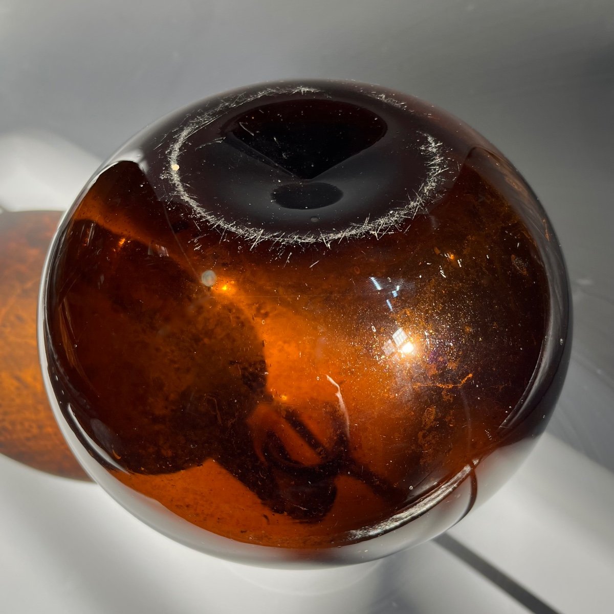 Amber Glass Bottle & Honeycomb Ring, Wildenstein Glassworks Alsace Early 19th-19th Century-photo-1