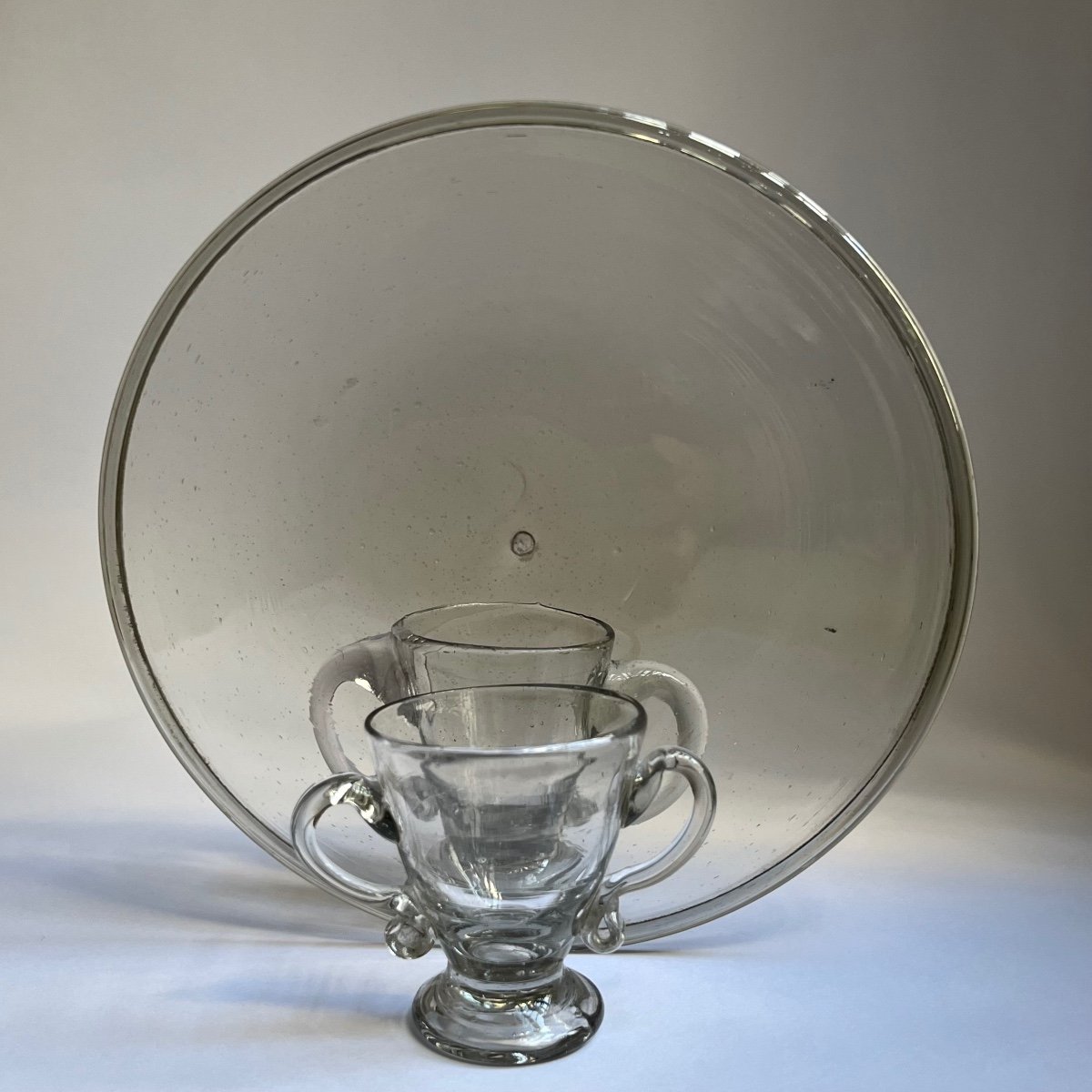 Four Sorbet Cups With Handles On A Blown Glass Tray, 18th Century, 18th Century Ice Cream-photo-2