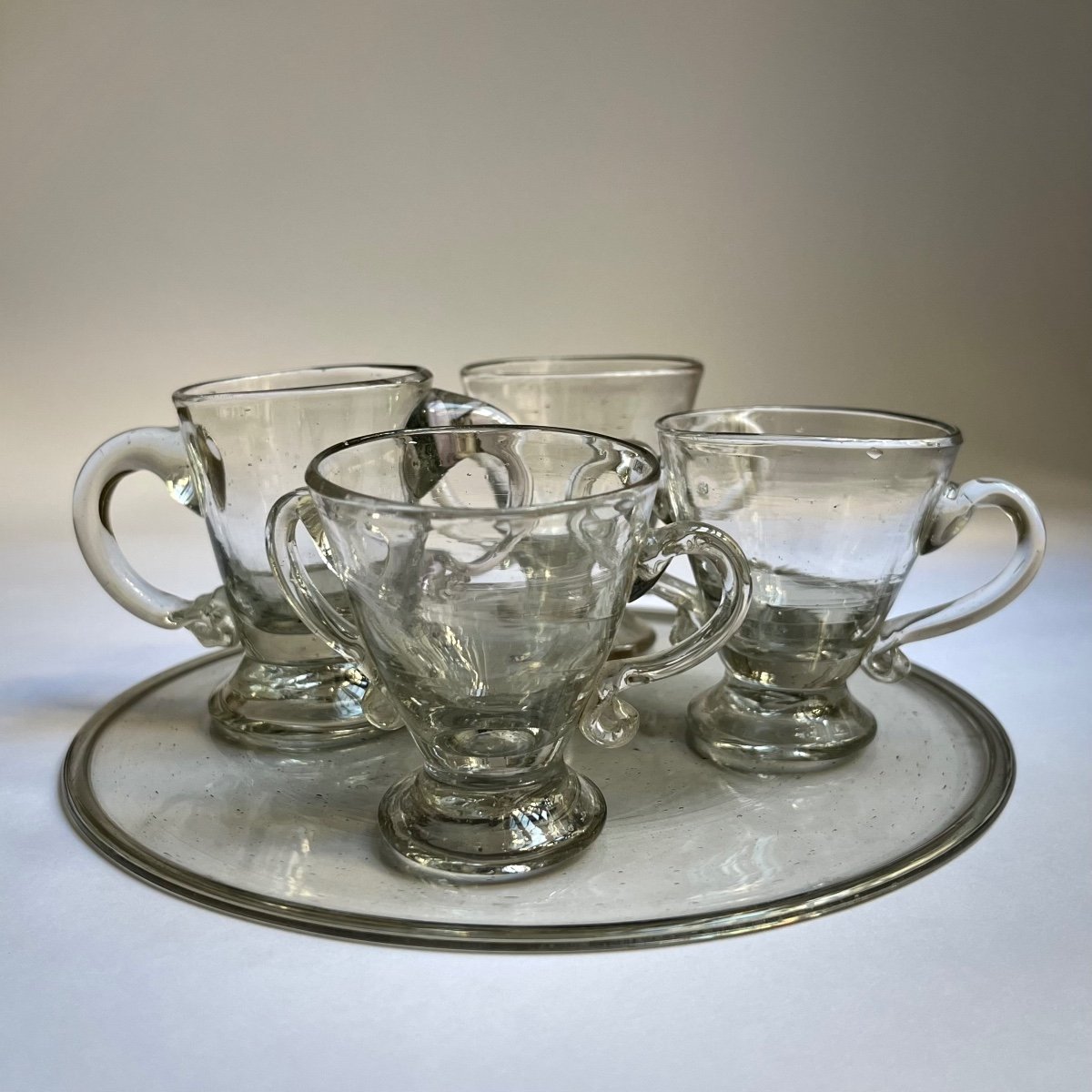 Four Sorbet Cups With Handles On A Blown Glass Tray, 18th Century, 18th Century Ice Cream-photo-4