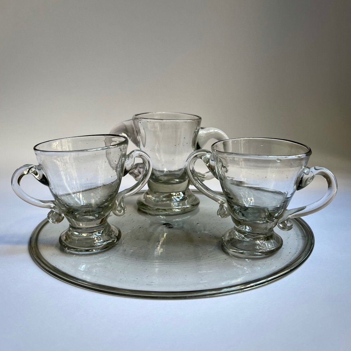 Four Sorbet Cups With Handles On A Blown Glass Tray, 18th Century, 18th Century Ice Cream-photo-2