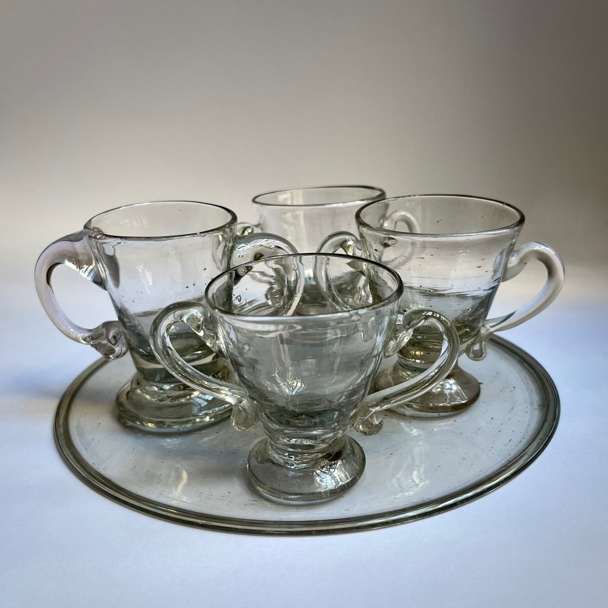 Four Sorbet Cups With Handles On A Blown Glass Tray, 18th Century, 18th Century Ice Cream-photo-3