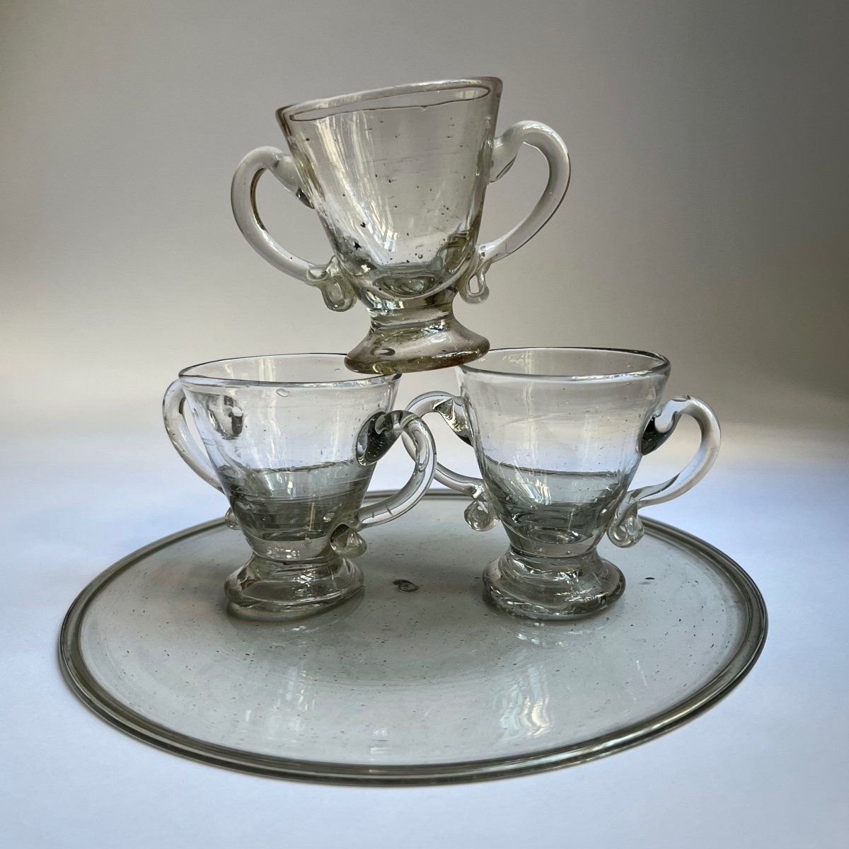 Four Sorbet Cups With Handles On A Blown Glass Tray, 18th Century, 18th Century Ice Cream-photo-4