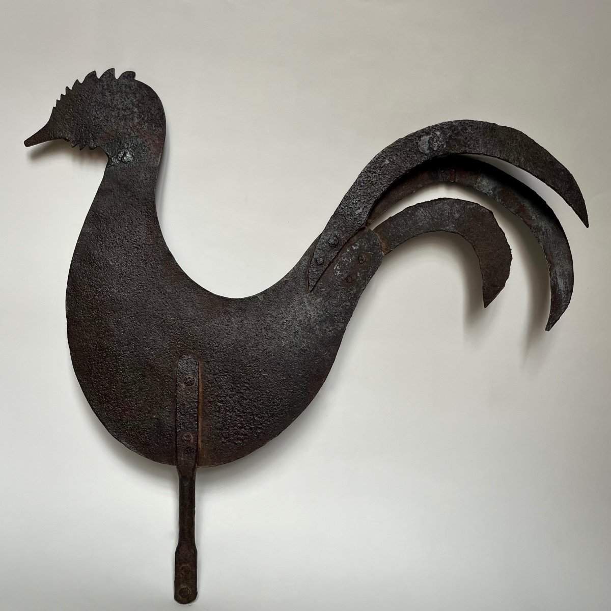 19th Century Wrought Iron Bell Tower Rooster Sign Or Weather Vane, Folk Art, 19th Century -photo-1