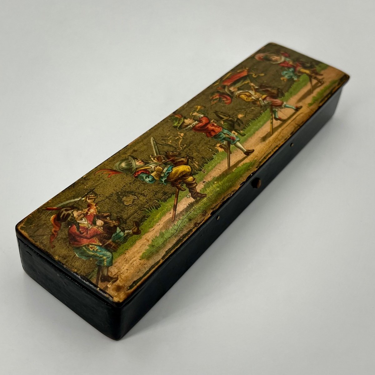 Papier-mâché Pencil Case Decorated With Children Dressed Up For Carnival, Late 19th-early 20th Century-photo-3