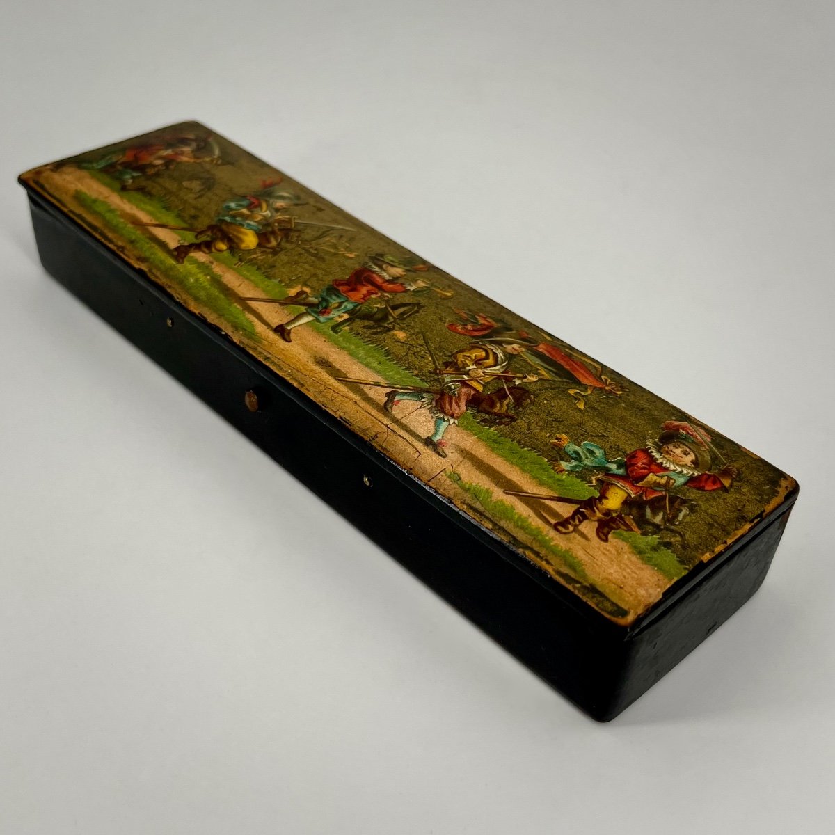 Papier-mâché Pencil Case Decorated With Children Dressed Up For Carnival, Late 19th-early 20th Century-photo-2