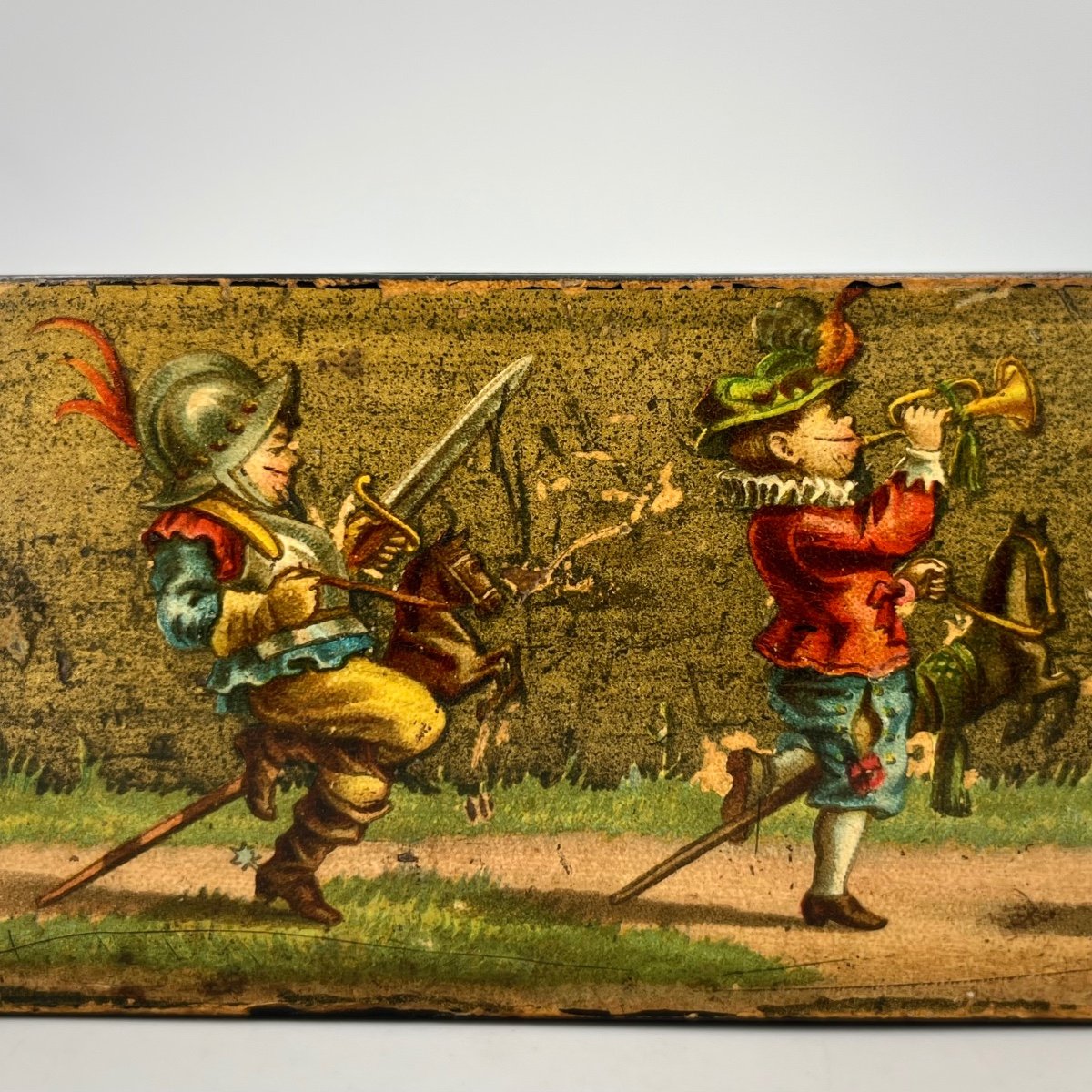 Papier-mâché Pencil Case Decorated With Children Dressed Up For Carnival, Late 19th-early 20th Century-photo-3