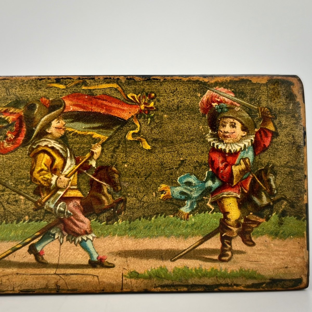 Papier-mâché Pencil Case Decorated With Children Dressed Up For Carnival, Late 19th-early 20th Century-photo-5