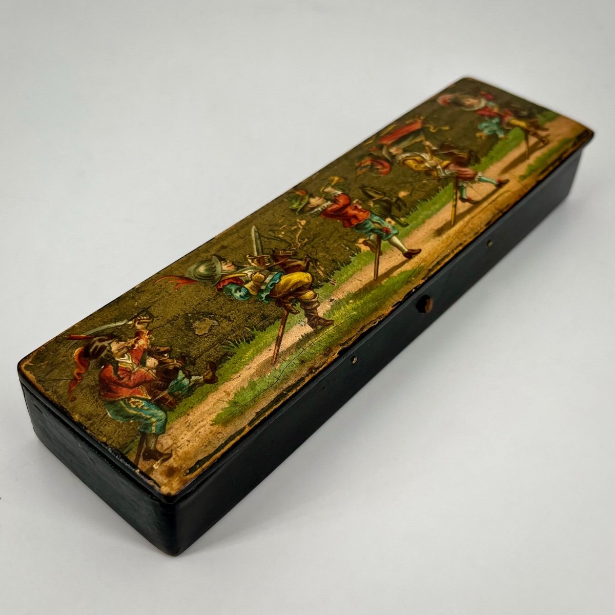 Papier-mâché Pencil Case Decorated With Children Dressed Up For Carnival, Late 19th-early 20th Century-photo-6