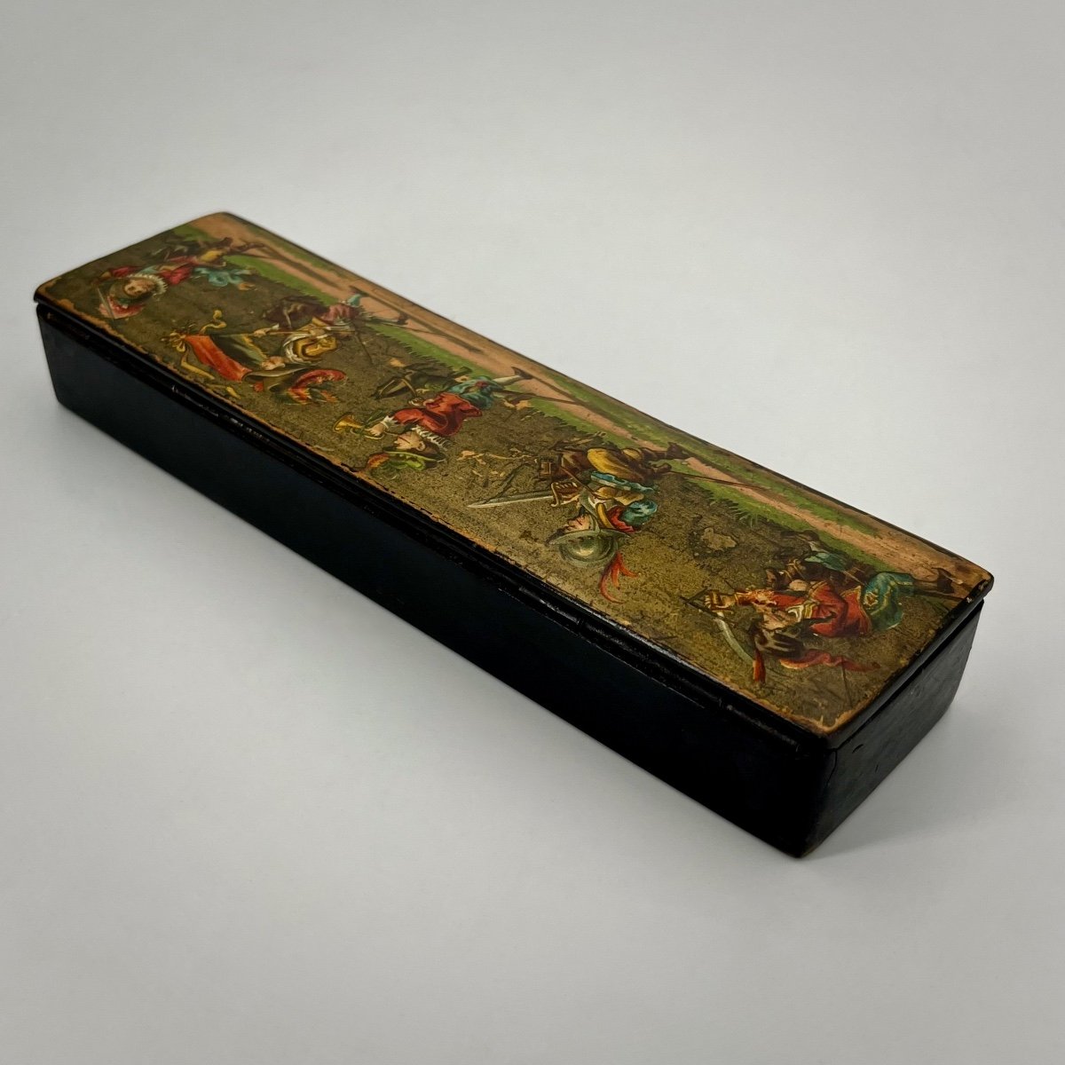 Papier-mâché Pencil Case Decorated With Children Dressed Up For Carnival, Late 19th-early 20th Century-photo-8