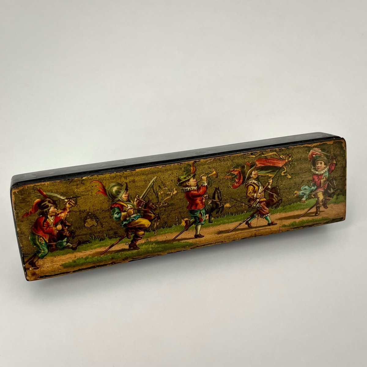 Papier-mâché Pencil Case Decorated With Children Dressed Up For Carnival, Late 19th-early 20th Century-photo-7