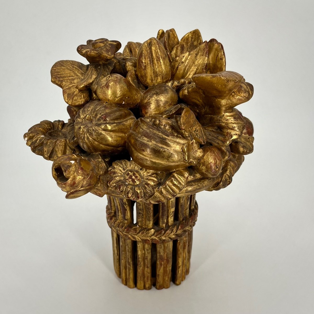 Basket Of Fruits And Flowers, Carved Gilded Wood From The End Of The 18th Century, 18th Century Centerpiece-photo-2