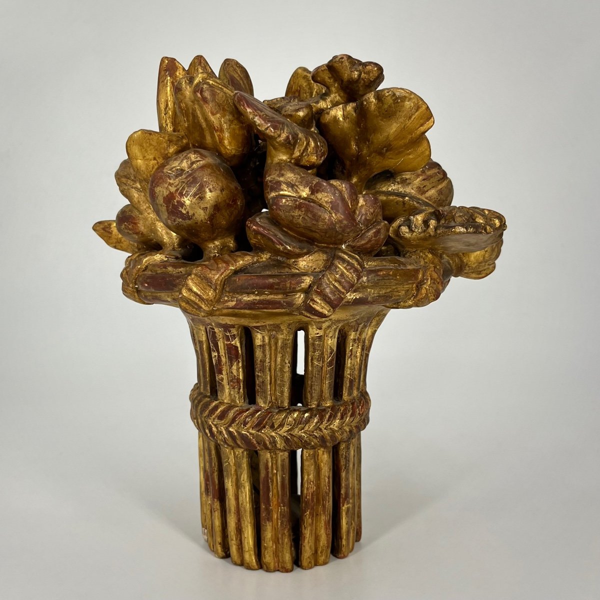 Basket Of Fruits And Flowers, Carved Gilded Wood From The End Of The 18th Century, 18th Century Centerpiece-photo-1