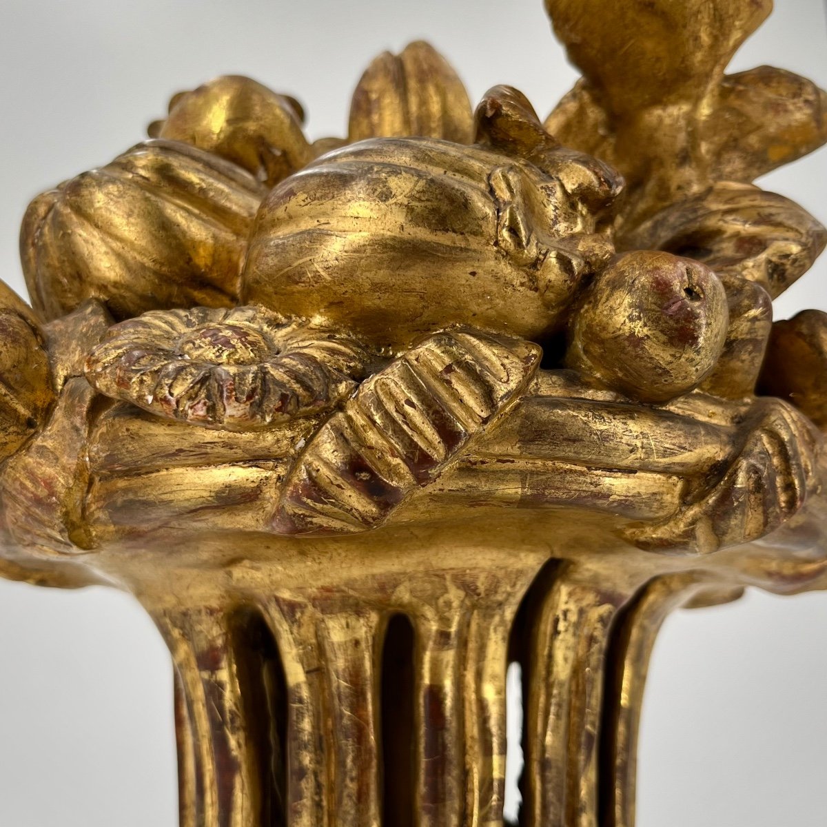 Basket Of Fruits And Flowers, Carved Gilded Wood From The End Of The 18th Century, 18th Century Centerpiece-photo-2