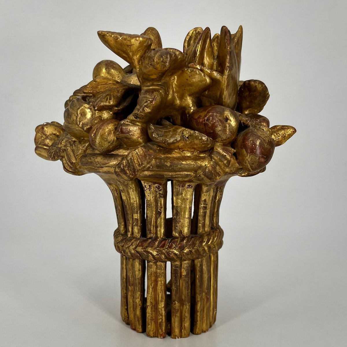 Basket Of Fruits And Flowers, Carved Gilded Wood From The End Of The 18th Century, 18th Century Centerpiece-photo-3